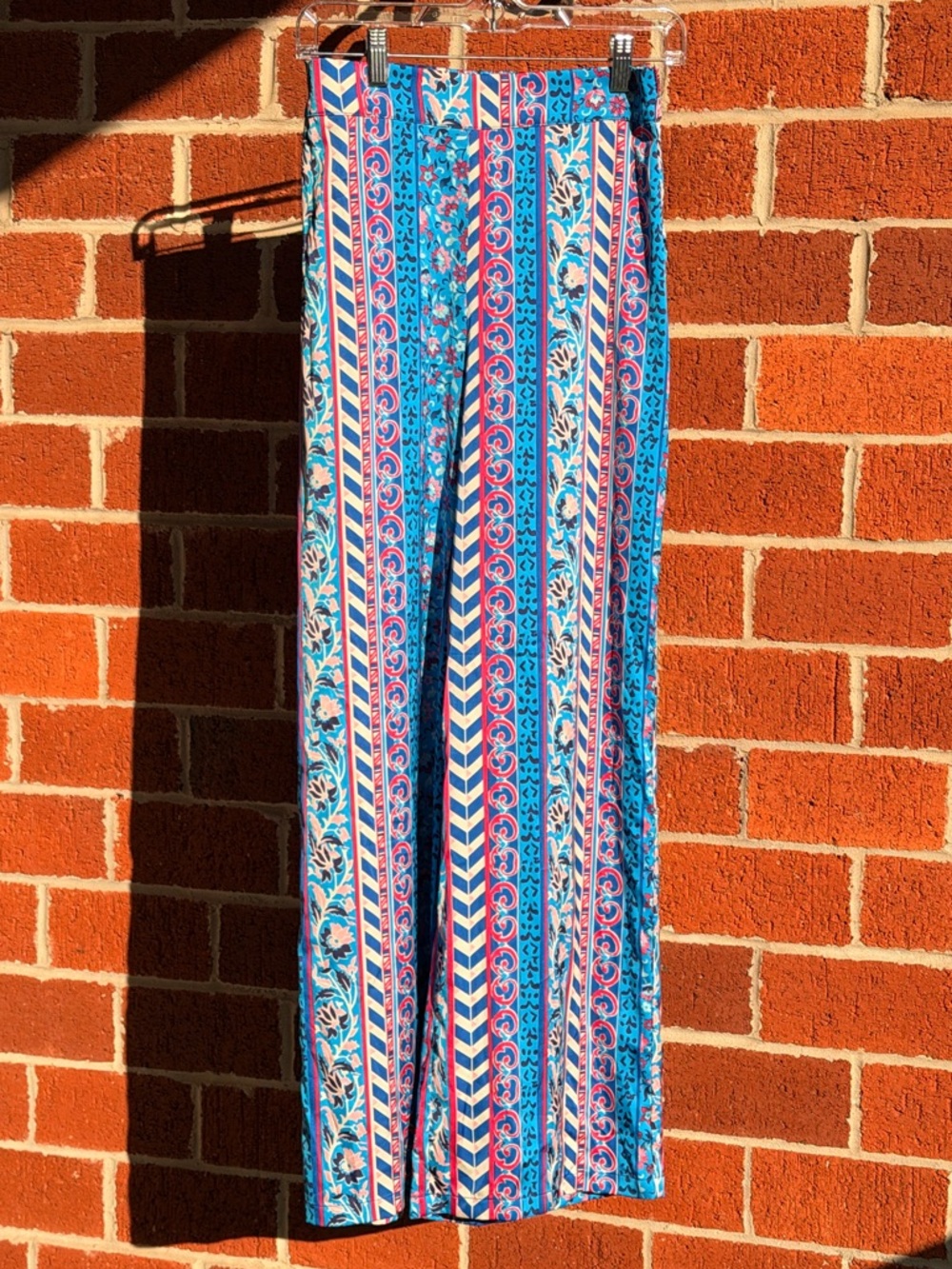 Maison D’ Amelie - Bright Blue Patterned Wide-Leg Palazzo Pants —#138 - Picture 9 of 10